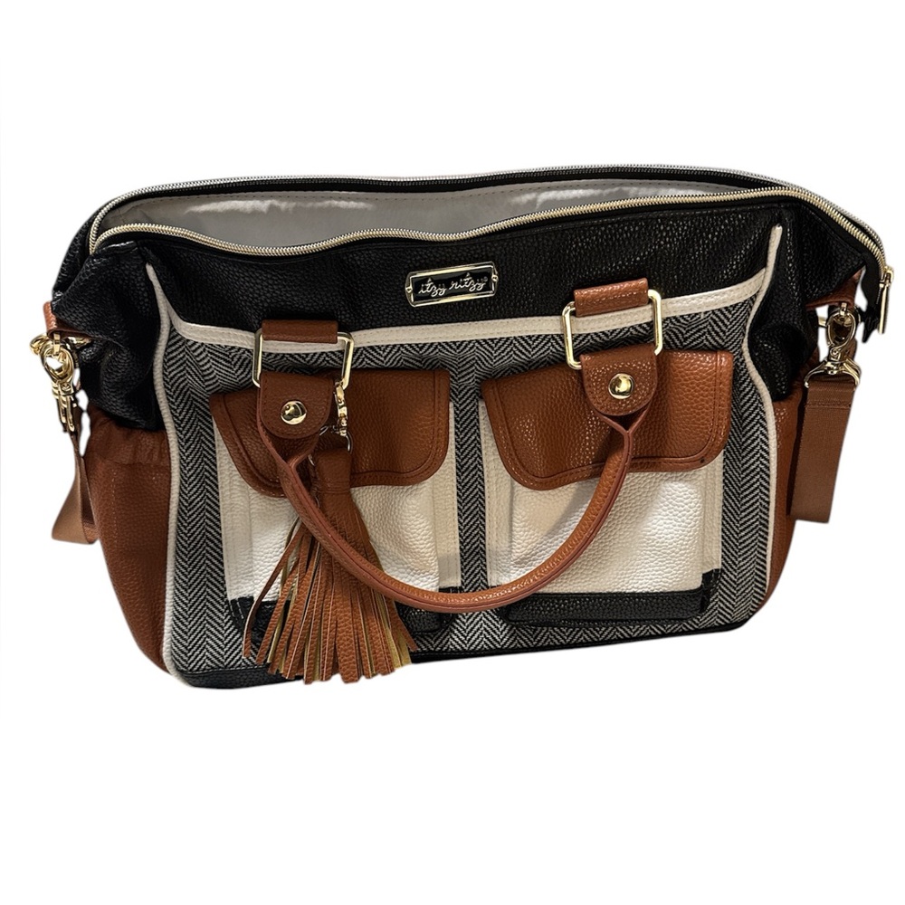 Itzy Ritzy Herringbone Baby Bag in Black, Brown & Cream